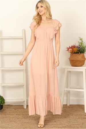 S6-8-1-D1976-BLUSH RUFFLE SLEEVE SOLID MAXI DRESS 3-2-1