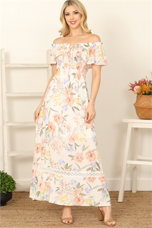 S5-10-2-D6461-OFF-WHITE WITH FLOWER RUFFLE OFF SHOULDER BACK-CUT TIE MAXI DRESS 3-2-1