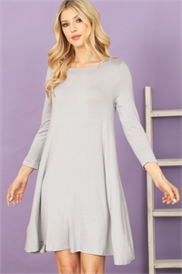 C74-A-2-D3252B-SILVER SOLID BOAT NECK QUARTER SLEEVE SIDE POCKET DRESS 2-2-2-2