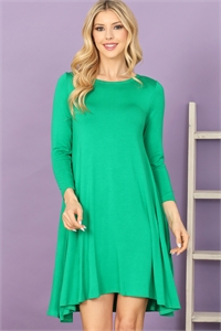 C74-A-1-D3252B-KELLY GREEN SOLID BOAT NECK QUARTER SLEEVE SIDE POCKET DRESS 3-2-2-2