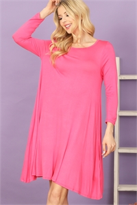 C80-A-1-D3252B-FUCHSIA SOLID BOAT NECK QUARTER SLEEVE SIDE POCKET DRESS 1-2-2-2