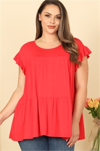 C86-A-3-T2425X-RED PLUS SIZE RUFFLE SHORT SLEEVE TIERED SOLID TOP 2-2-2