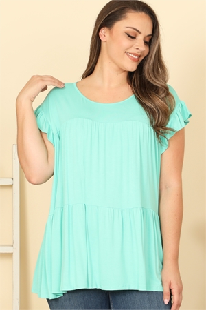 C86-A-3-T2425X-MINT PLUS SIZE RUFFLE SHORT SLEEVE TIERED SOLID TOP 2-2-2