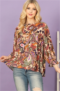 S6-9-1-T4491-MULTICOLOR RUFFLE CUFF LONG SLEEVE PRINTED TOP2-2-2-2
