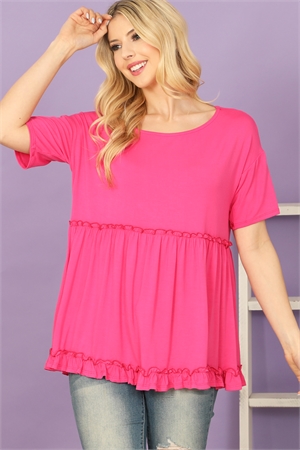 C72-A-3-T4093-HOT PINK SHORT SLEEVE MERROW DETAIL SOLID TOP 2-2-2-2