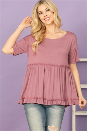 C74-A-3-T4093-MAUVE SHORT SLEEVE MERROW DETAIL SOLID TOP 2-2-2-2