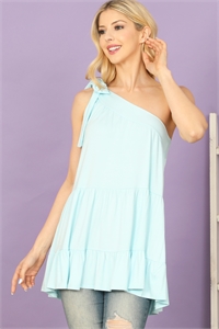 C82-A-3-T4232-AQUA TIE ONE SHOULDER RUFFLE TIERED SOLID TOP 2-2-2-2