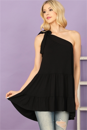 C82-A-3-T4232-BLACK TIE ONE SHOULDER RUFFLE TIERED SOLID TOP 2-2-2-2