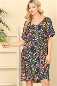 S4-8-3-D5003-1-NAVY SHORT SLEEVE V-NECK PRINTED DRESS 2-2-2-2