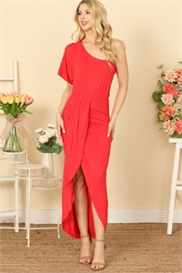 S6-10-3-D5112-RED ONE SHOULDER HALF SLEEVE RUCHED WRAP FRONT MIDI DRESS 1-1-1-0