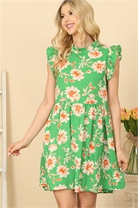 S7-10-3-D555-KELLY GREEN ORANGE RUFFLE SLEEVELESS AND NECK FLORAL MINI DRESS 2-2-2-2