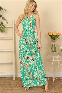 S6-8-2-D3374-130-K. GREEN PRINTED MAXI TANK DRESS 2-2-2-2