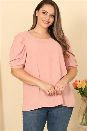 S4-10-1-T4354X-D. PINK PLUS SIZE PUFF SLEEVE SOLID TOP 2-2-2