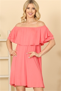 C86-A-3-D3505-CORAL RUFFLE OFF SHOULDER SOLID DRESS 2-2-2-2