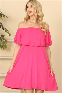 C86-A-1-D3505-H. PINK RUFFLE OFF SHOULDER SOLID DRESS 2-2-2-2