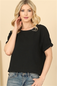 SA3-6-4-T37-BLACK SHORT SLEEVE HANGING BLOUSE SOLID TOP 2-2-1