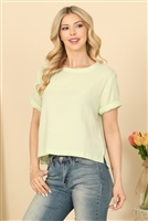 SA3-6-4-T37-MINT SHORT SLEEVE HANGING BLOUSE SOLID TOP 2-2-1
