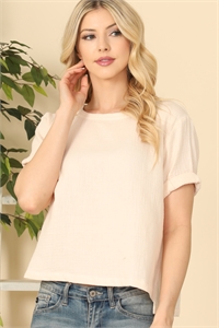S9-8-4-T37-BLUSH SHORT SLEEVE HANGING BLOUSE SOLID TOP 1-2-1