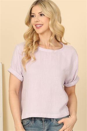 S9-8-4-T37-LAVENDER SHORT SLEEVE HANGING BLOUSE SOLID TOP 0-2-1