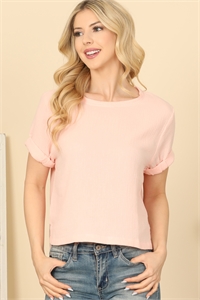 S9-8-4-T37-PEACH SHORT SLEEVE HANGING BLOUSE SOLID TOP 1-1-1