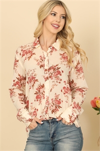 S9-8-4-T374-CREAM FLORAL COLLARED LONG SLEEVE TOP 0-2-1