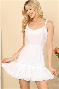 S9-8-3-D203-WHITELACE STRAP AND RUFFLE LAYERED HEM SWISS DOT MINI DRESS 2-2-1