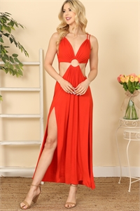 S9-8-4-D62-RUST DOUBLE STRAP RING FRONT CUT-OUT M-SLIT BACKLESS MAXI DRESS 2-3-2