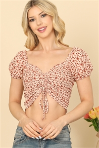 S5-1-4-T51-CREAM RUST RUCHED TIE DETAIL PUFF SLEEVE PRINTED CROP TOP 2-2-1