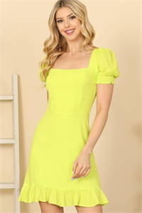 S9-8-4-D632-CITRUS SHORT PUFF SLEEVE RUFFLE HEM BACK TIE MINI DRESS 0-2-1