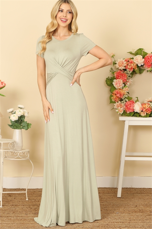 S8-4-1-D5099-SAGE SHORT SLEEVE ROUND NECK CROSS FRONT SOLID MAXI DRESS 2-2-2-2