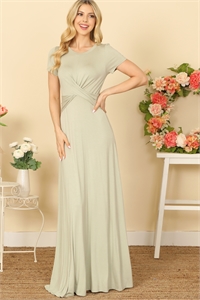 S7-8-3-D5099-SAGE SHORT SLEEVE ROUND NECK CROSS FRONT SOLID MAXI DRESS 0-2-1-2