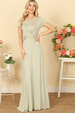 S7-8-3-D5099-SAGE SHORT SLEEVE ROUND NECK CROSS FRONT SOLID MAXI DRESS 0-2-1-2