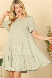 S7-8-3-D5015-SAGE RUFFLE SHORT SLEEVE TIERED SOLID DRESS 1-2-2-2