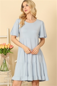 S8-5-3-D5015-D. BLUE RUFFLE SHORT SLEEVE TIERED SOLID DRESS 2-2-2-2