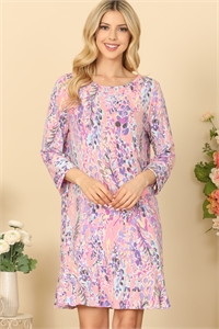 S8-1-2-D3939-6-D. PINK MULTI QUARTER SLEEVE ROUND NECK PRINTED DRESS 2-2-2-2