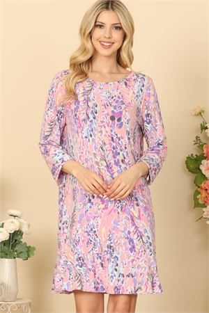 S8-1-2-D3939-6-D. PINK MULTI QUARTER SLEEVE ROUND NECK PRINTED DRESS 2-2-2-2