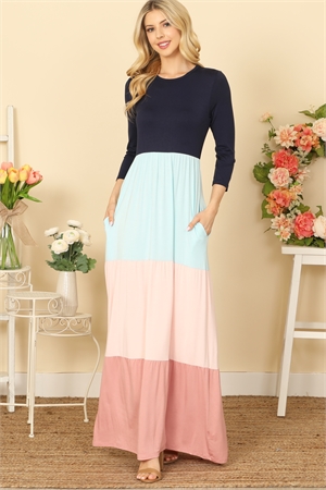 S5-2-1-D3568-NAVY MULTI QUARTER SLEEVE COLOR BLOCK MAXI DRESS 2-2-2-2