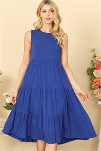 S4-2-2-D5131-ROYAL BLUE ROUND NECK SLEEVELESS TIERED SOLID DRESS 2-2-2-2