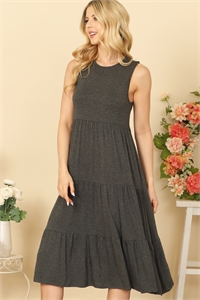 S4-2-2-D5131-CHARCOAL ROUND NECK SLEEVELESS TIERED SOLID DRESS 2-2-2-2