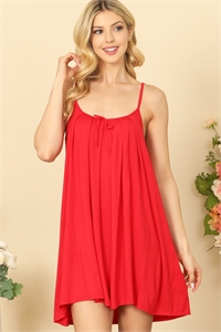 S10-2-2-D5477-RED SPAGHETTI STRAP PLEATED TIE DETAIL SOLID DRESS 2-2-2-2