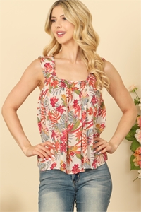 S8-9-3-T17378-NATURAL MULTI RUFFLE WIDE STRAP TROPICAL TOP 2-2-2