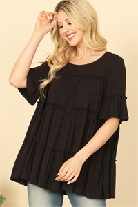 C84-A-2-T4212-BLACK FLOUNCE SLEEVE TIERED RUFFLE SOLID TOP 2-2-2-2