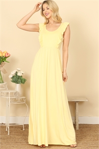 C90-A-1-D3890-3-BANANA RUFFLE SLEEVELESS PLEATED WAIST SOLID MAXI DRESS 1-2-2-2