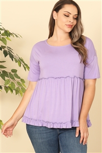 C94-A-3-T4093X-LAVENDER PLUS SIZE SHORT SLEEVE MERROW PLEATED DETAIL SOLID TOP 2-2-2
