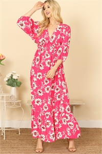 SA3-4-1-D5518-1-FUCHSIA QUARTER PUFF SLEEVE V-NECK FLORAL MAXI DRESS 2-2-2-2