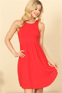 SA3-00-2-D3645-RED PLEATED WAIST SIDE POCKET CURVE HEM MINI TANK DRESS 2-2-2-2