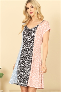 SA3-5-1-D5144-BLUE BLACK CORAL SHORT SLEEVE LEOPARD COLOR BLOCK DRESS 2-2-2-2