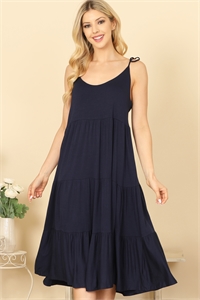 S5-7-2-D5478-NAVY  TIE STRAP TIERED SOLID MIDI DRESS 2-2-2-2