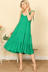 SA4-5-3-D5478-KELLY GREEN TIE STRAP TIERED SOLID MIDI DRESS 2-2-2-2