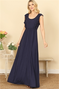 S7-9-3-D3890-3-NAVY RUFFLE SLEEVELESS PLEATED WAIST SOLID MAXI DRESS 1-1-1-1